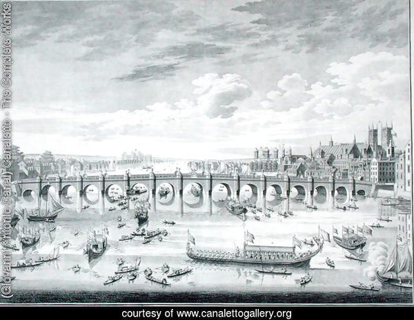 The South East Prospect of Westminster Bridge - Boats arriving at Parliament for the Swearing in of Sir John Barnard as Lord Mayor of the City of London, 1747