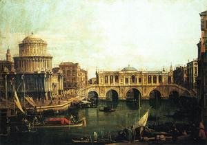 (Giovanni Antonio Canal) Canaletto - Capriccio of the Grand Canal With an Imaginary Rialto Bridge and Other Buildings
