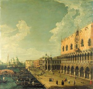 The Doge's Palace and the Piazzetta di San Marco, Venice, with the entrance to the Grand Canal and Santa Maria della Salute