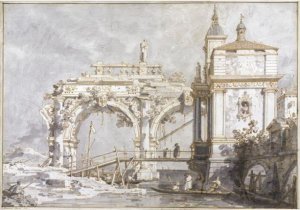 An Architectural Capriccio With A Pavilion And A Ruined Arcade On The Water's Edge