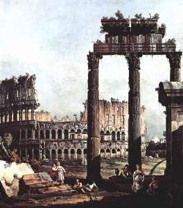 Capriccio Romano, Colosseum ruins and Vespasian Temple