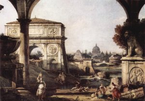 Capriccio Veneto, river, bridge and medieval town gate