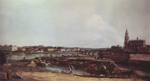 View of Dresden from the left bank of the Elbe, the bastion Sol with Augustus Bridge and the Hofkirche