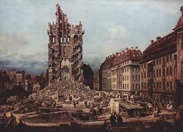 View of Dresden, the ruins of the Cross Church, seen from the east