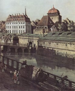 View of Dresden, the fortress plants in Dresden, fortified with trenches bridge between Wilschen gate pillar and pos