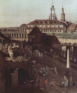 View of Dresden, the Neumarkt in Dresden, Jewish cemetery, with women's Church and the Old Town Watch, detail 2