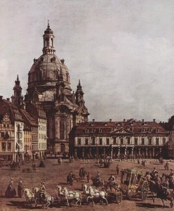 View of Dresden, the Neumarkt in Dresden, Jewish cemetery, with women's Church and the Old Town Watch, detail