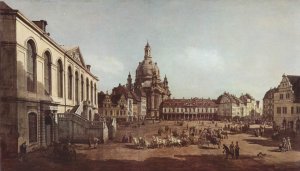 View of Dresden, the Neumarkt in Dresden, Jewish cemetery, with women's Church and the Old Town Watch, detail 2