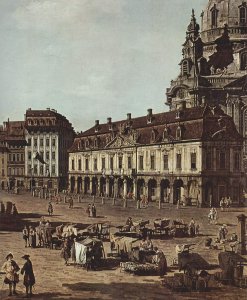 View of Dresden, the Neumarkt in Dresden, Jewish cemetery, with women's Church and the Old Town Watch, detail