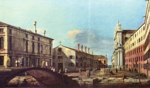 Il Campo dei Gesuiti e la Chiesa a Venezia (square and church of the Jesuits) in 17th century. Now.